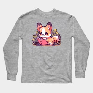 Kawaii Corgi Reading Long Sleeve T-Shirt